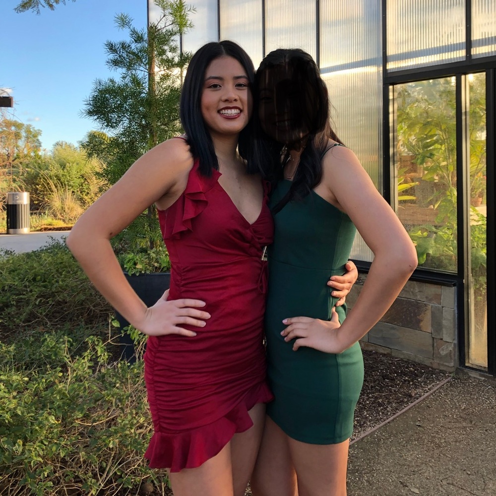Red ruched dress